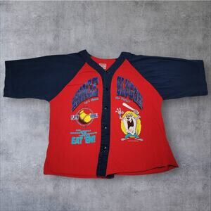 VTG 1993 TAZ Looney Tunes Tazmanian Devil Athletic Works Button Down Shirt Sz L